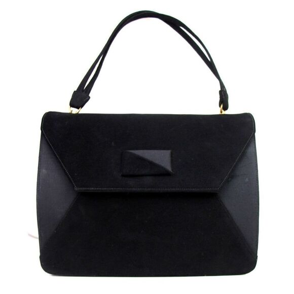 VTG I.MILLER BERNALL BLACK SUEDE SATIN SATCHEL KELLY POCKETBOOK HANDBAG PURSE - Picture 1 of 12